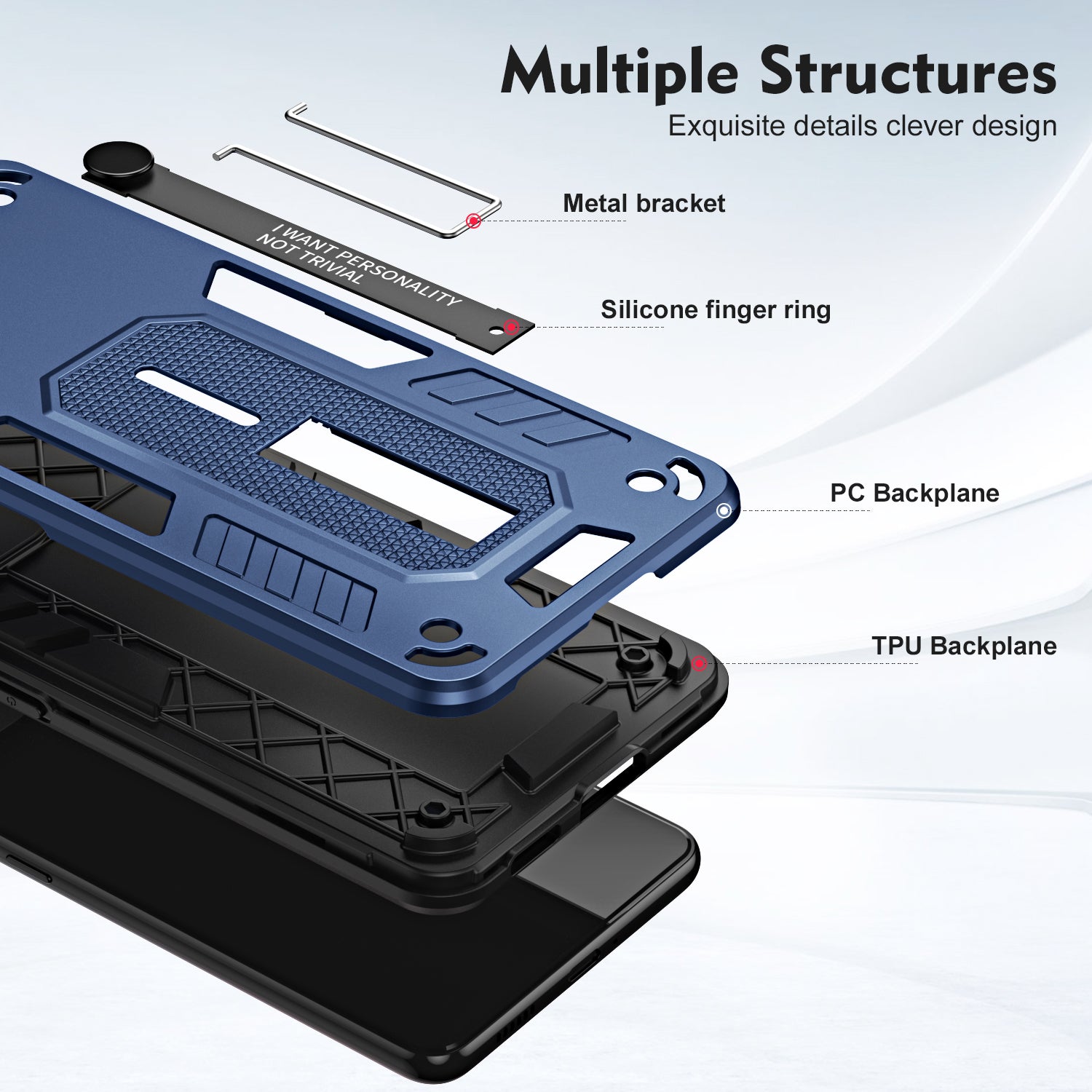 For Oppo A38 4G / A18 4G Kickstand Case TPU+PC Phone Protective Cover - Blue For Oppo A38 4G / A18 4G Kickstand Case TPU+PC Phone Protective Cover - Blue